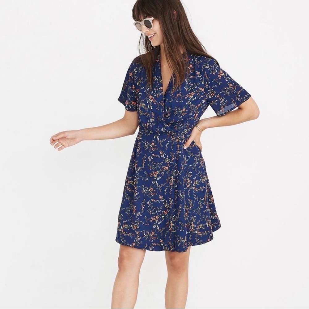 Madewell Floral Blue Wrap Dress Size 0